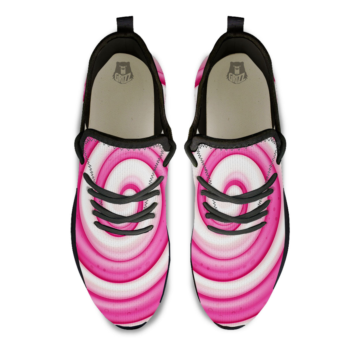 Swirl Pink Lollipop Print Black Athletic Shoes-grizzshop