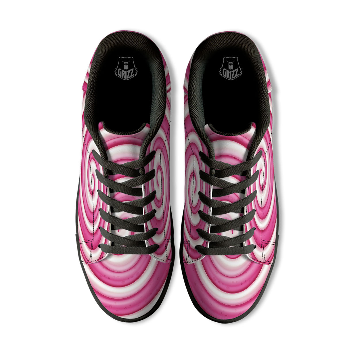 Swirl Pink Lollipop Print Black Low Top Sneakers-grizzshop