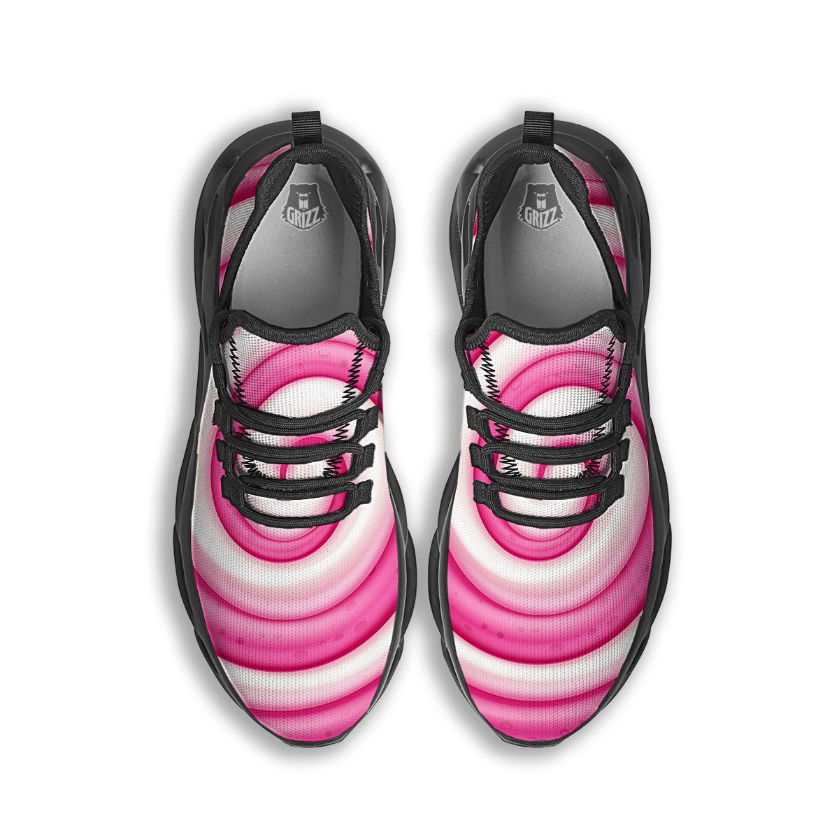 Swirl Pink Lollipop Print Black Running Shoes-grizzshop