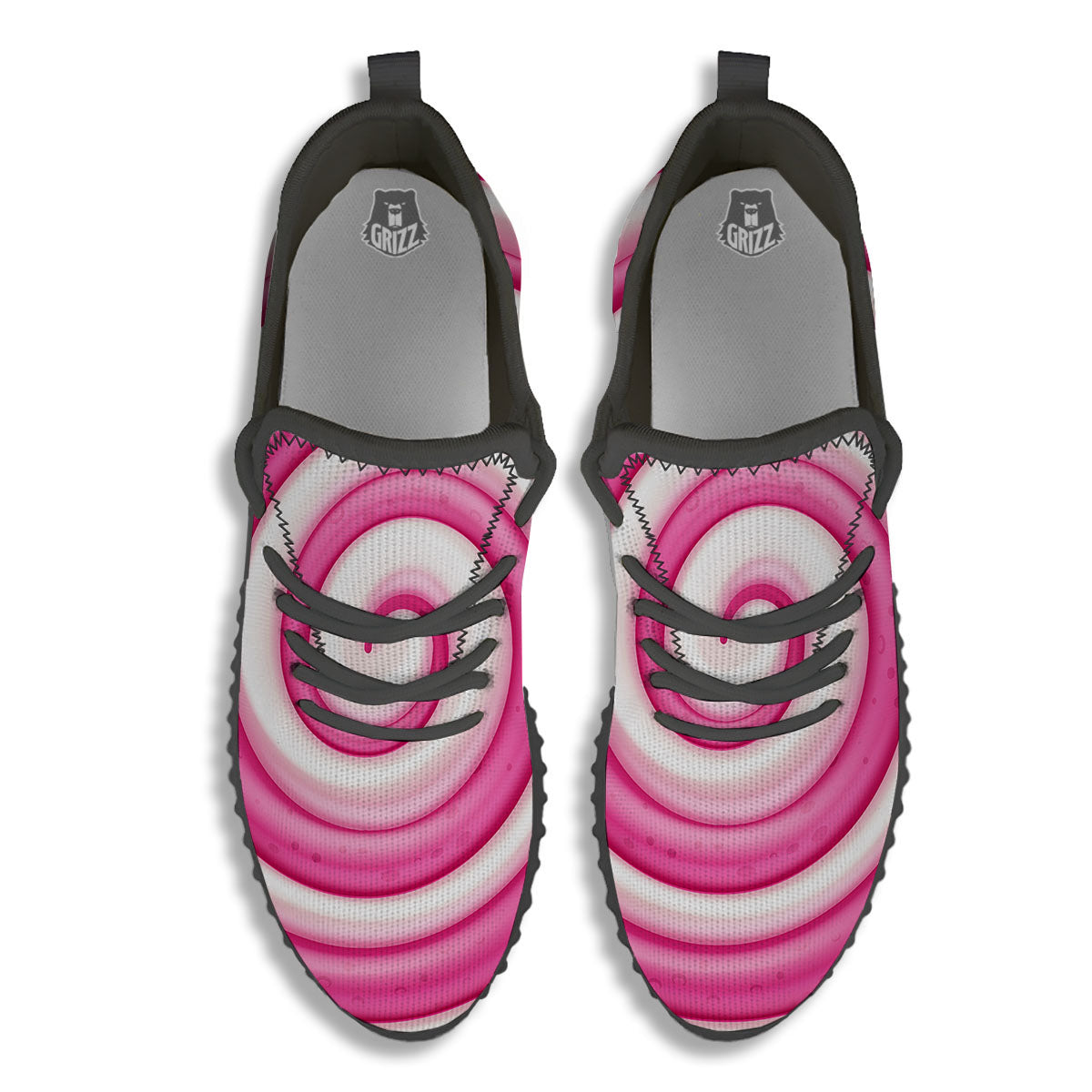 Swirl Pink Lollipop Print Black Walking Shoes-grizzshop