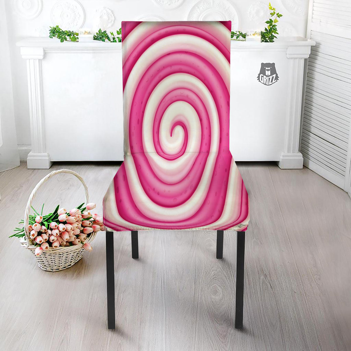 Swirl Pink Lollipop Print Dining Chair Slipcover-grizzshop