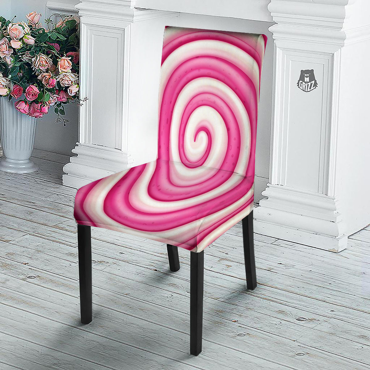 Swirl Pink Lollipop Print Dining Chair Slipcover-grizzshop