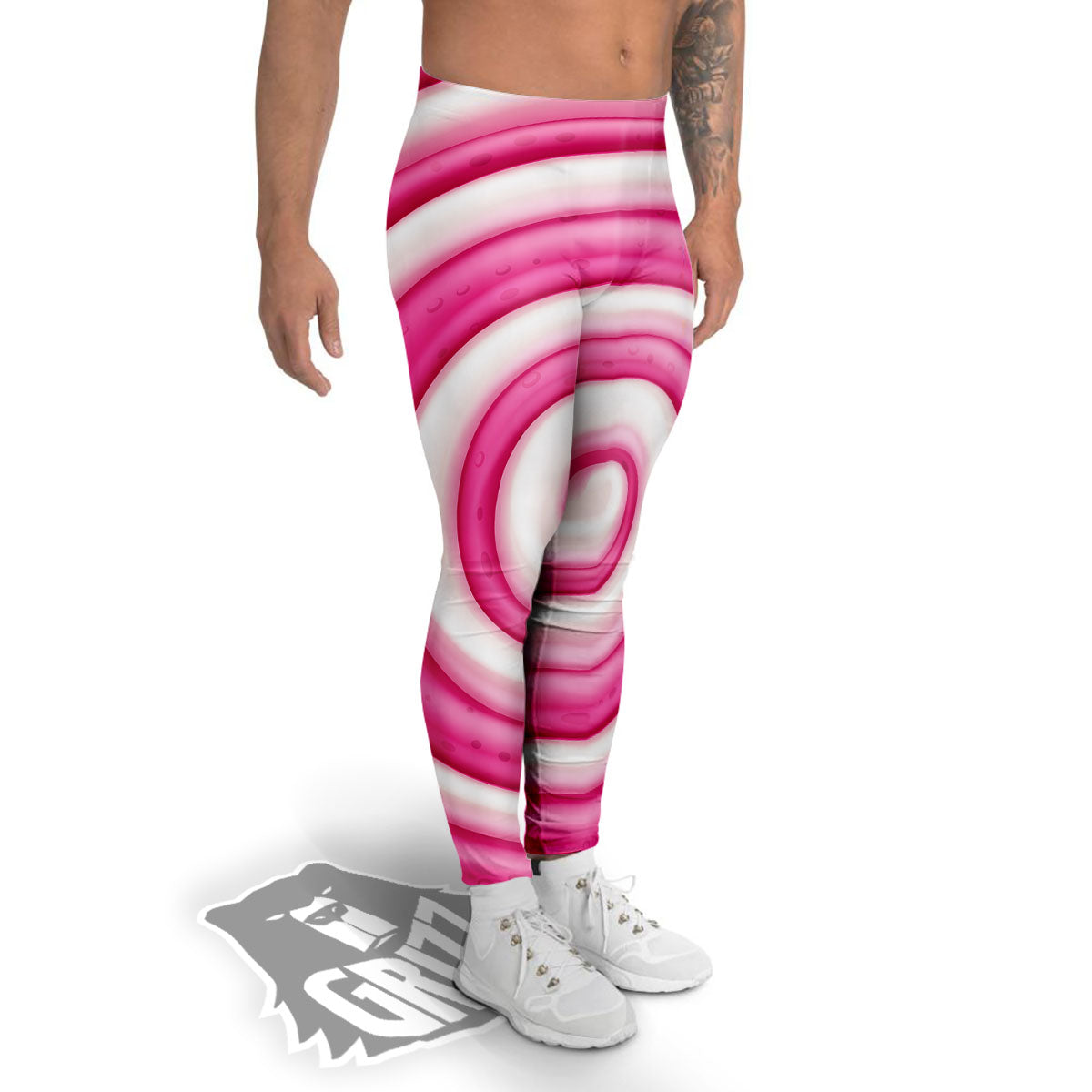 Swirl Pink Lollipop Print Men's Leggings-grizzshop