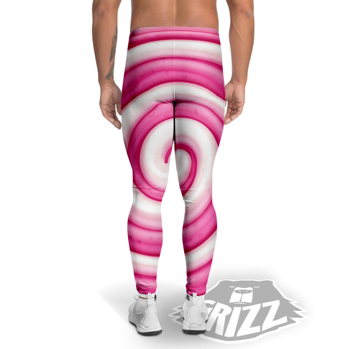 Swirl Pink Lollipop Print Men's Leggings-grizzshop