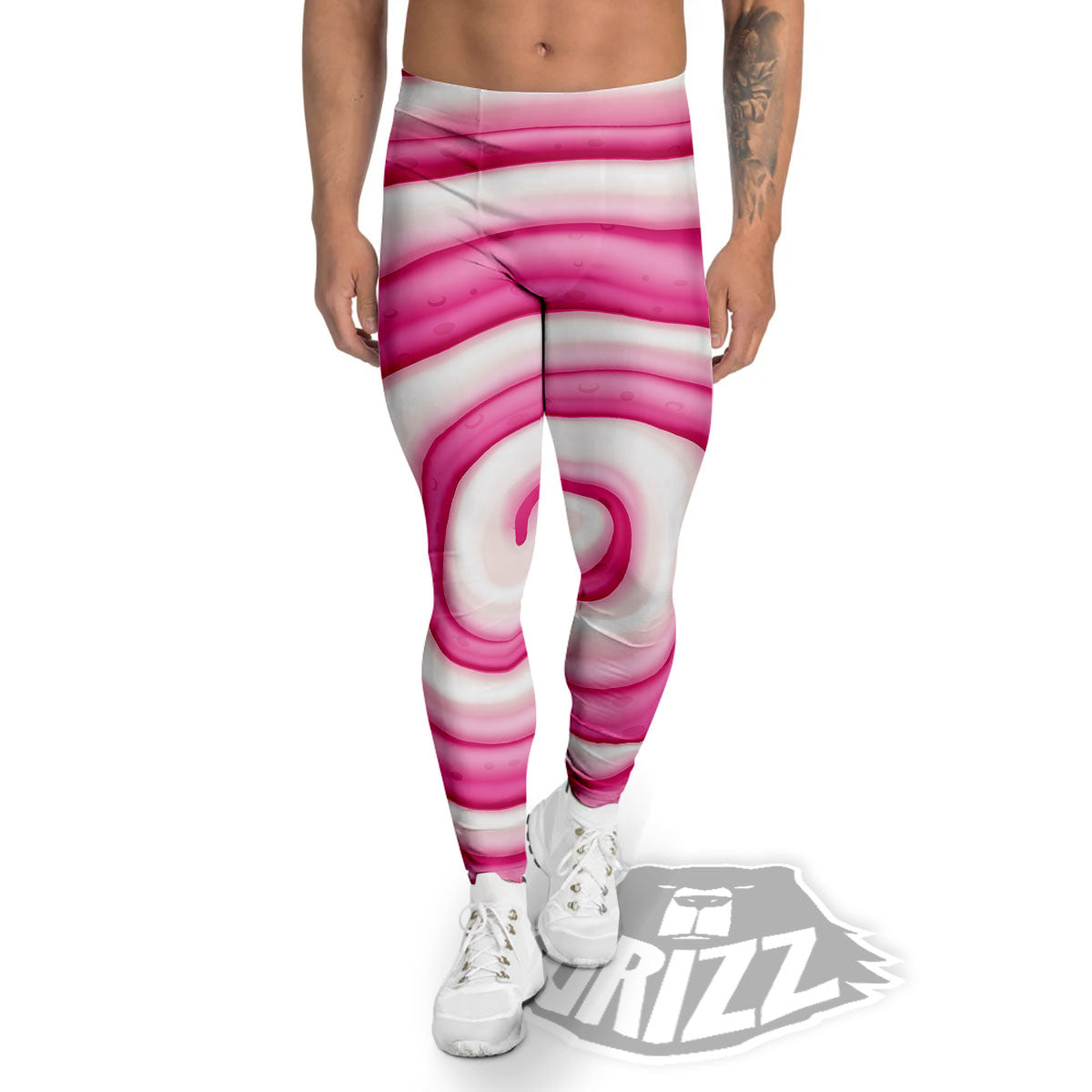 Swirl Pink Lollipop Print Men's Leggings-grizzshop