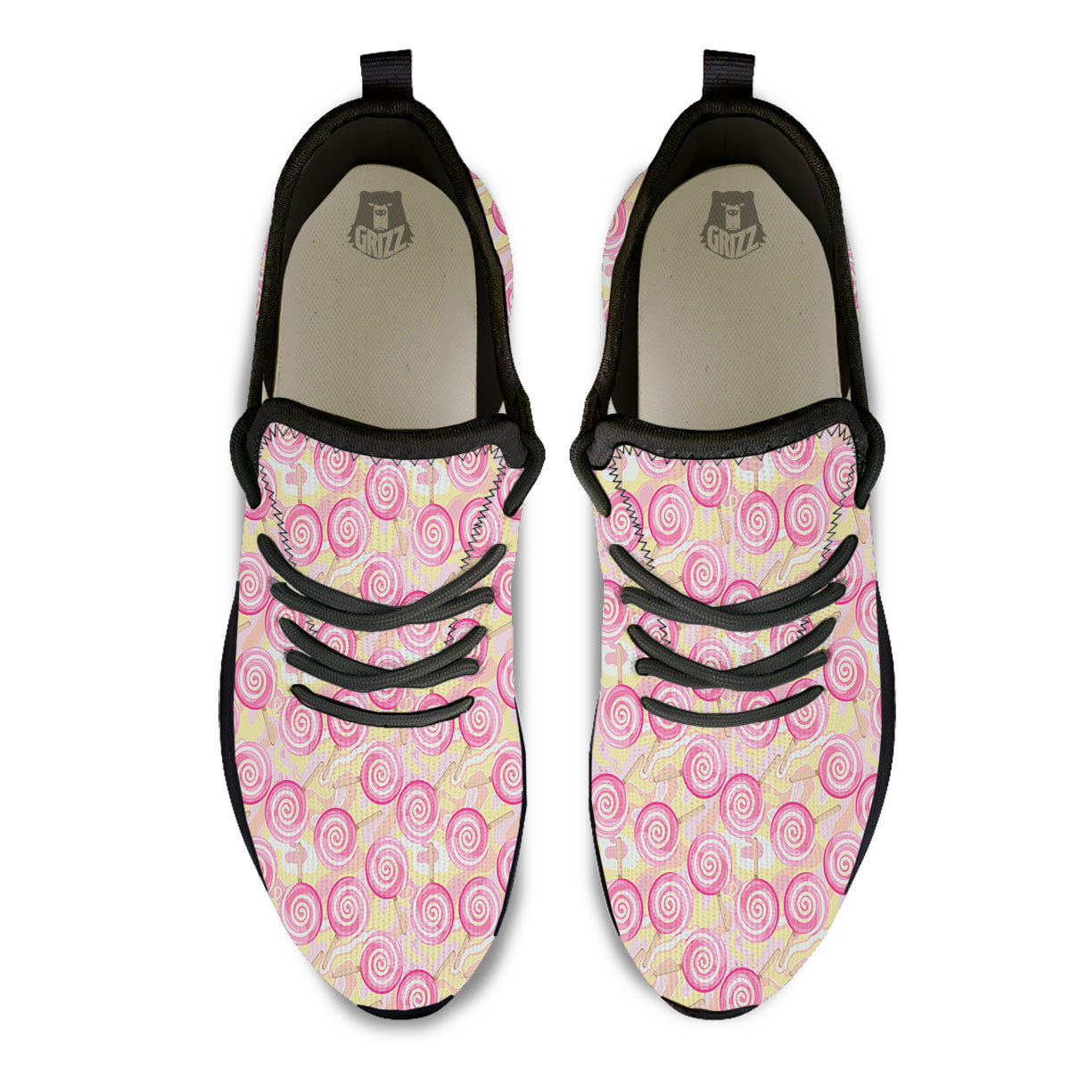 Swirl Pink Lollipop Print Pattern Black Athletic Shoes-grizzshop