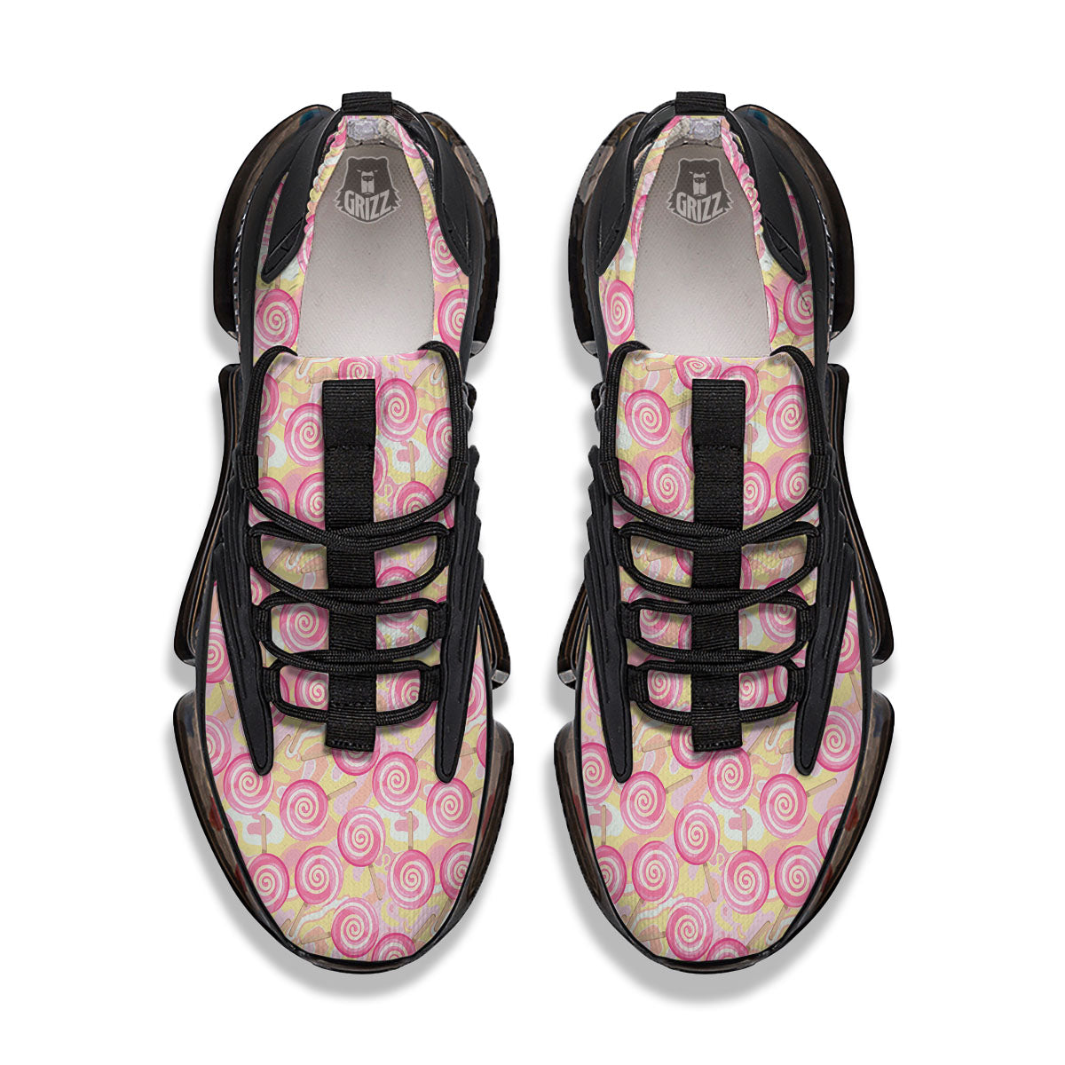 Swirl Pink Lollipop Print Pattern Black Gym Shoes-grizzshop