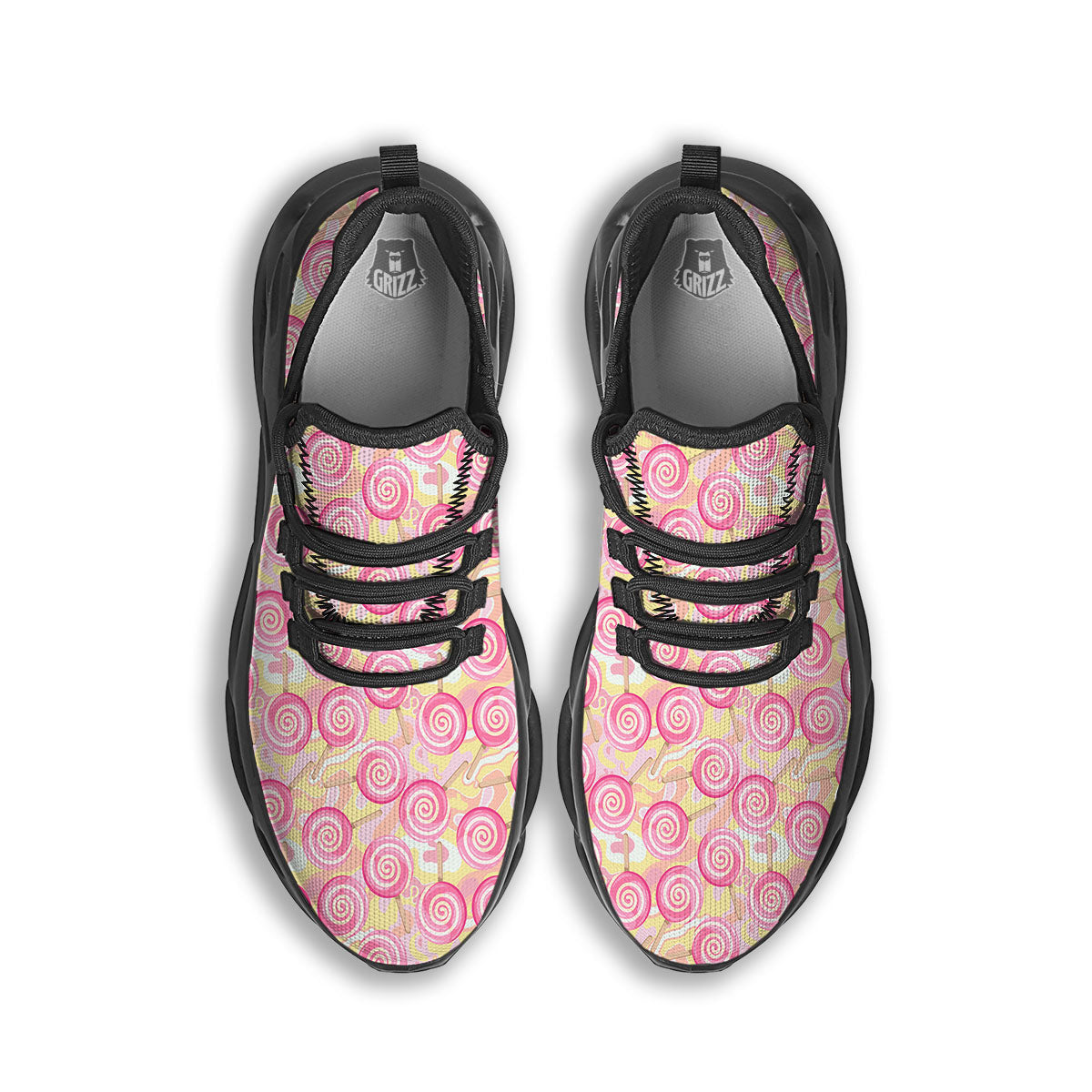 Swirl Pink Lollipop Print Pattern Black Running Shoes-grizzshop