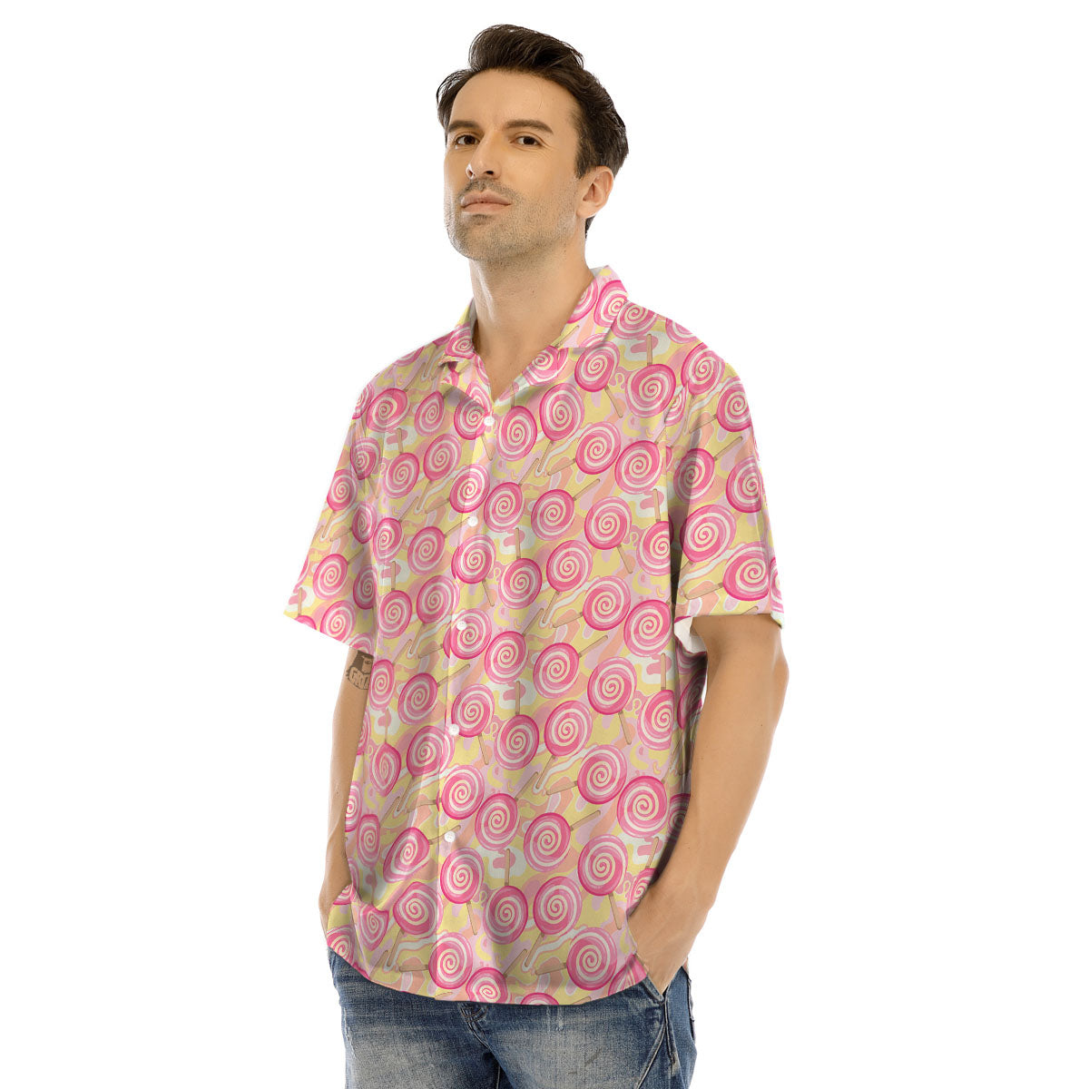 Swirl Pink Lollipop Print Pattern Men's Hawaiian Shirt-grizzshop
