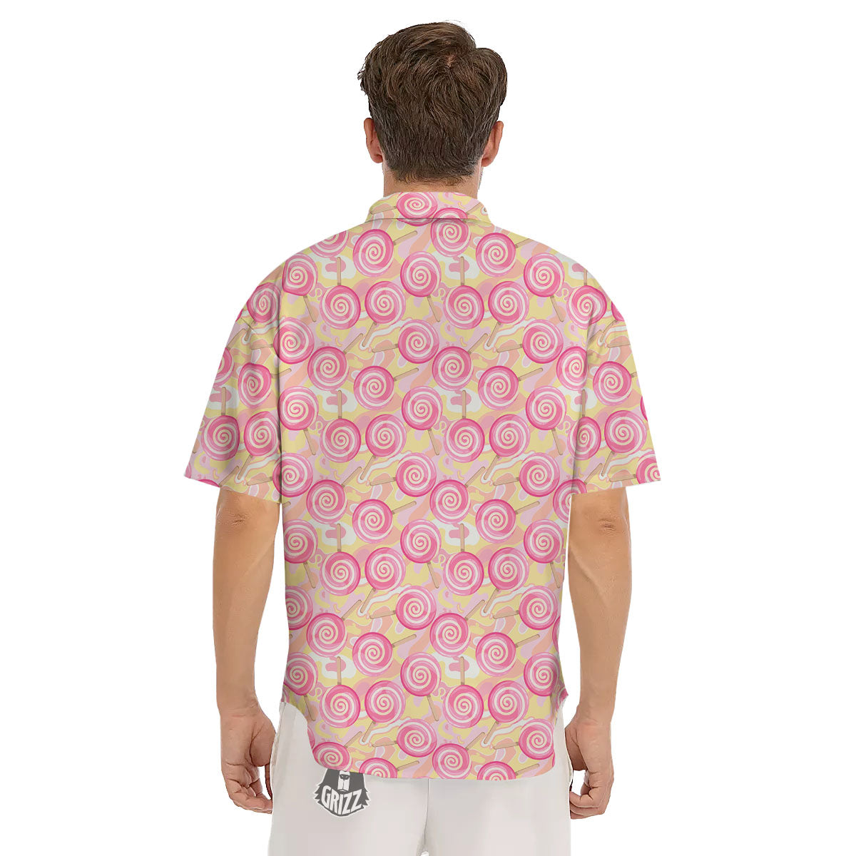 Swirl Pink Lollipop Print Pattern Men's Short Sleeve Shirts-grizzshop