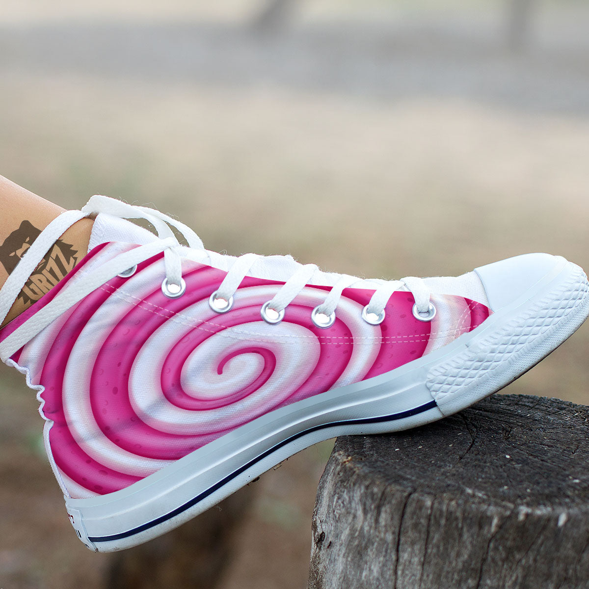 Swirl Pink Lollipop Print Pattern White High Top Shoes-grizzshop