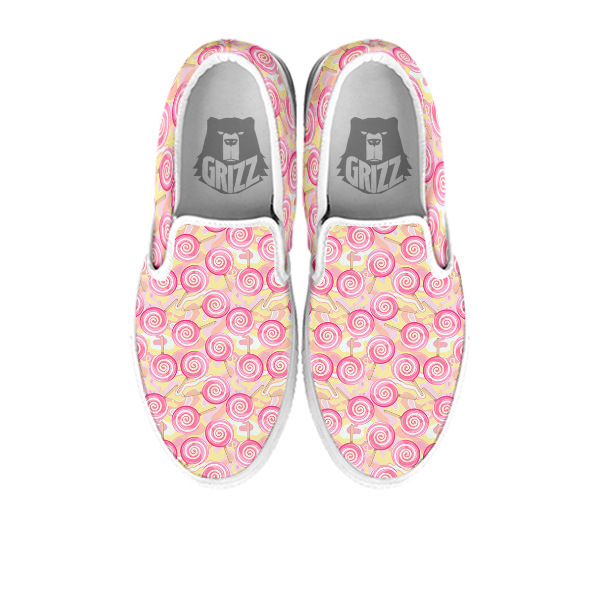 Swirl Pink Lollipop Print Pattern White Slip On Shoes-grizzshop