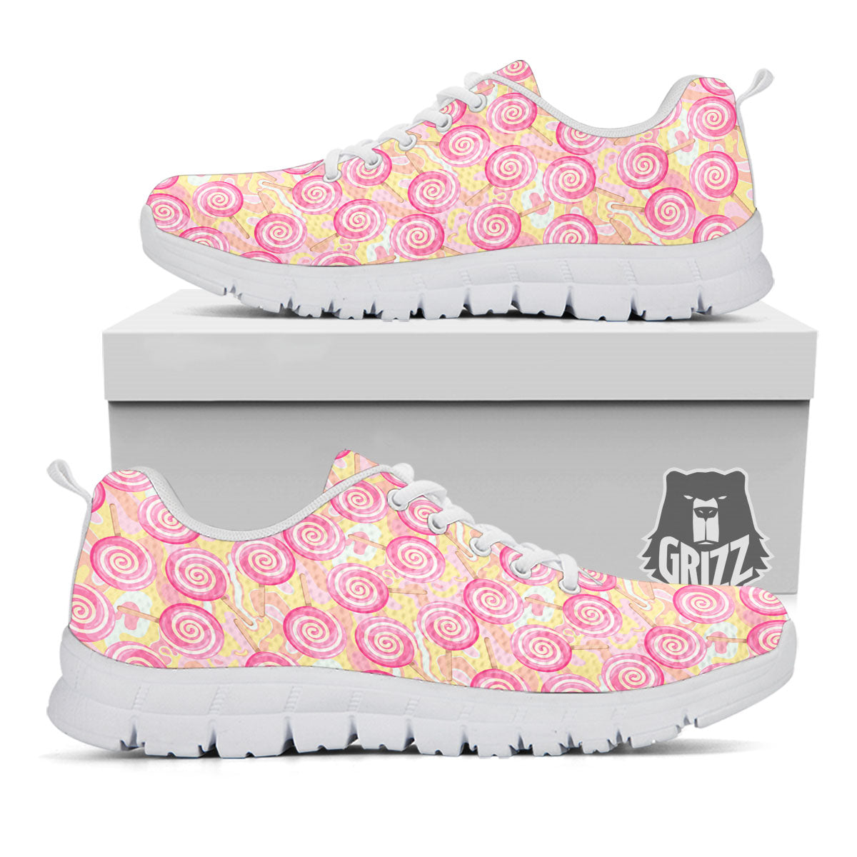 Swirl Pink Lollipop Print Pattern White Sneaker-grizzshop