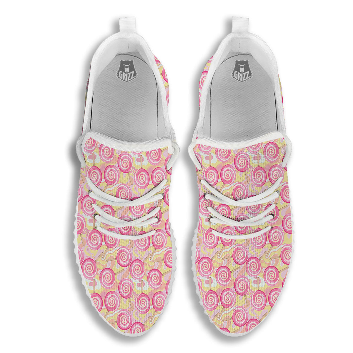 Swirl Pink Lollipop Print Pattern White Walking Shoes-grizzshop