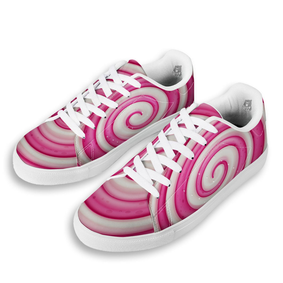 Swirl Pink Lollipop Print White Low Top Sneakers-grizzshop