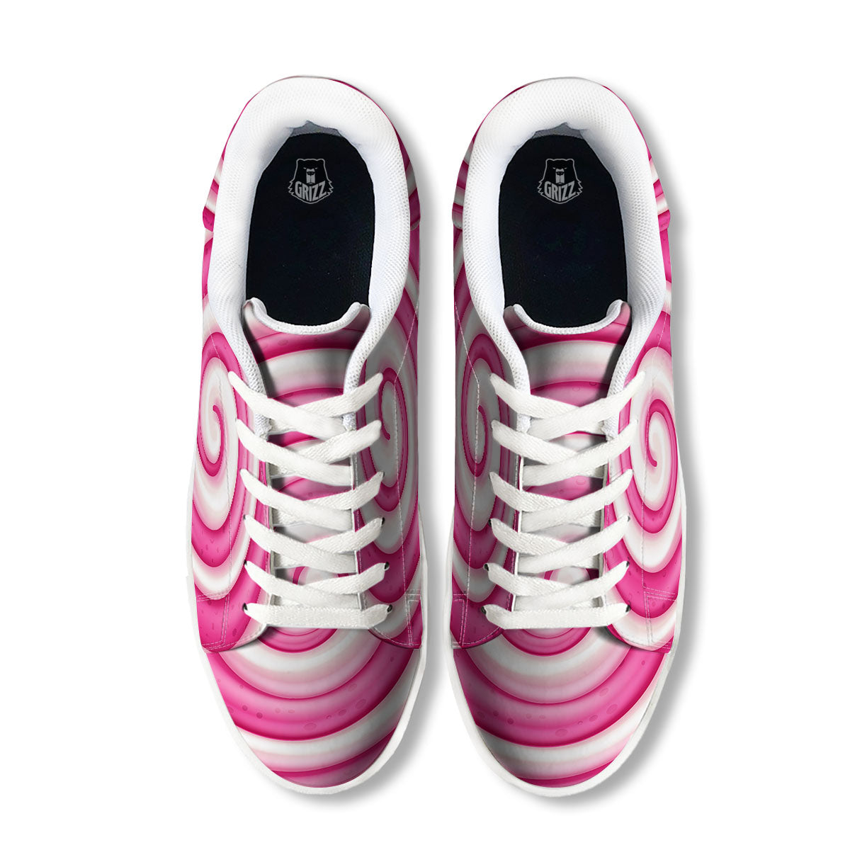 Swirl Pink Lollipop Print White Low Top Sneakers-grizzshop