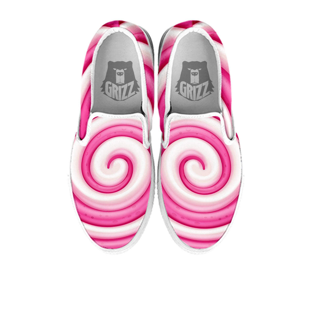 Swirl Pink Lollipop Print White Slip On Shoes-grizzshop