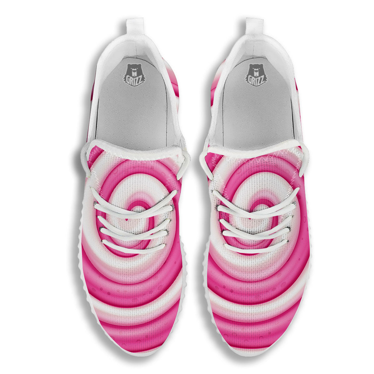 Swirl Pink Lollipop Print White Walking Shoes-grizzshop