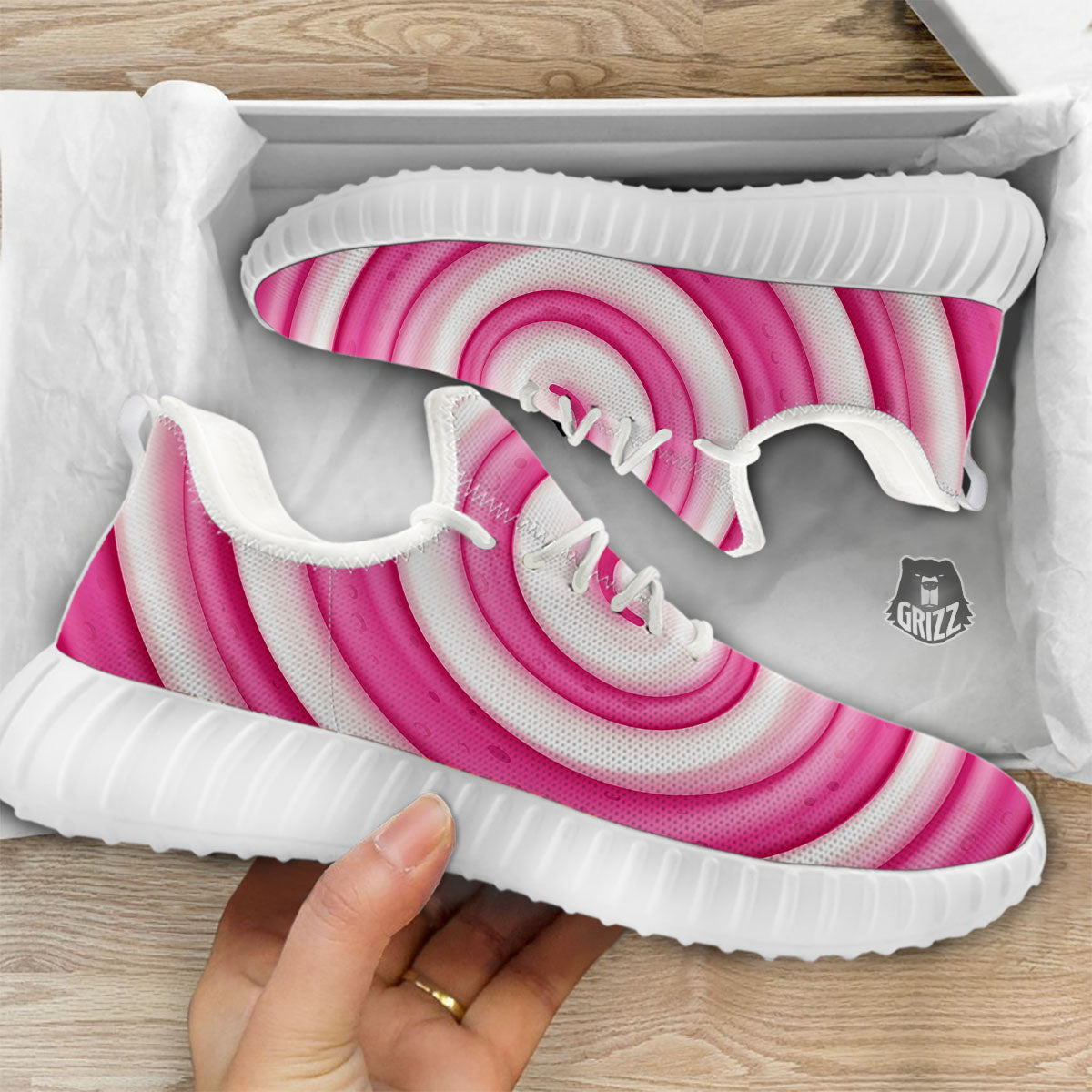 Swirl Pink Lollipop Print White Walking Shoes-grizzshop