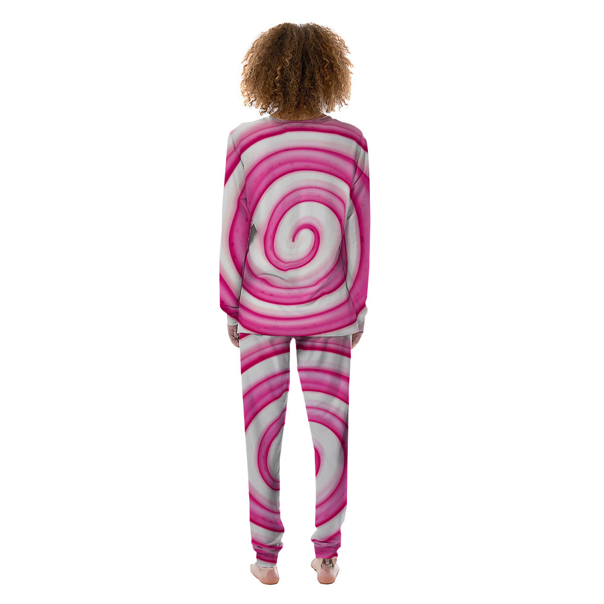 Swirl Pink Lollipop Print Women's Pajamas-grizzshop