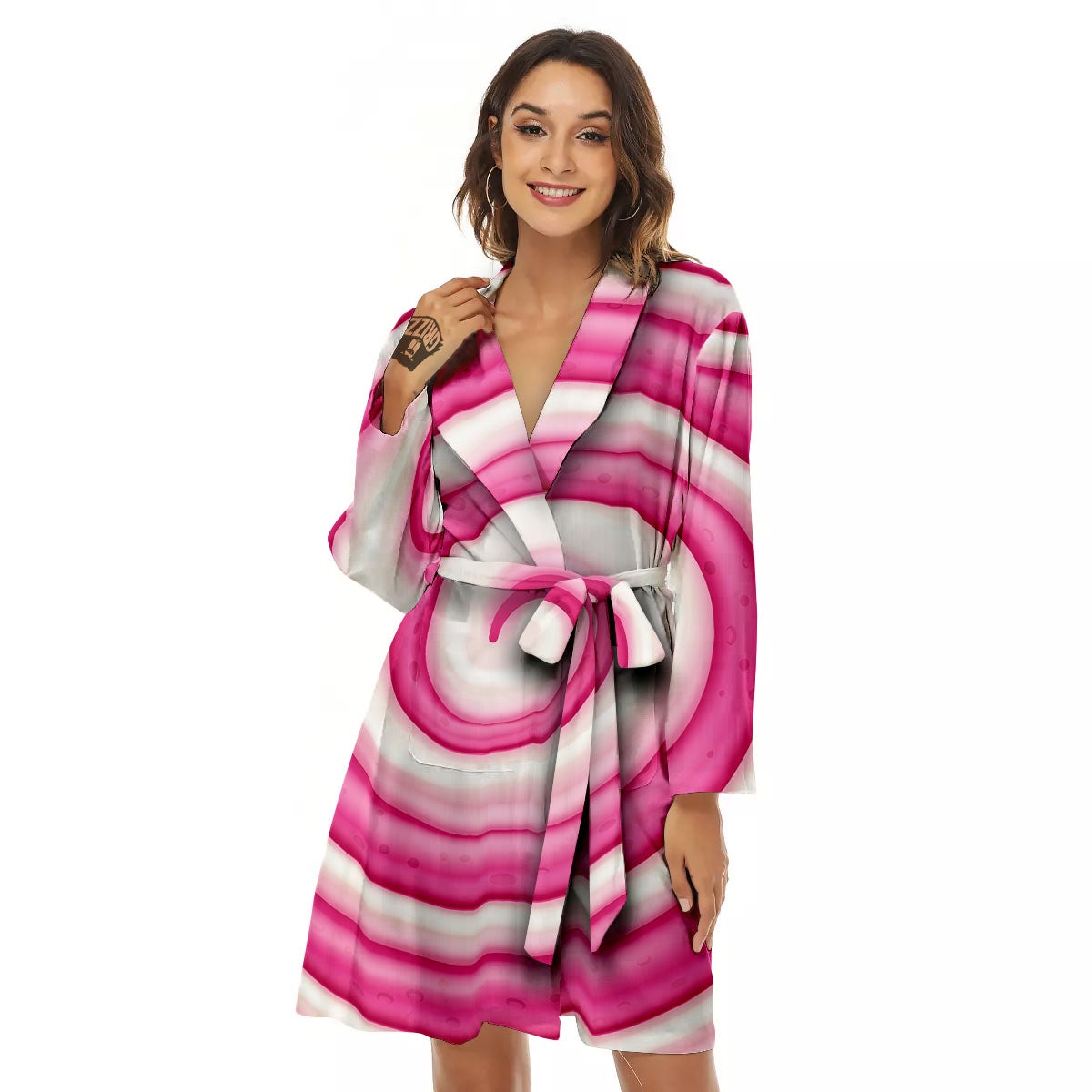 Swirl Pink Lollipop Print Women's Robe-grizzshop