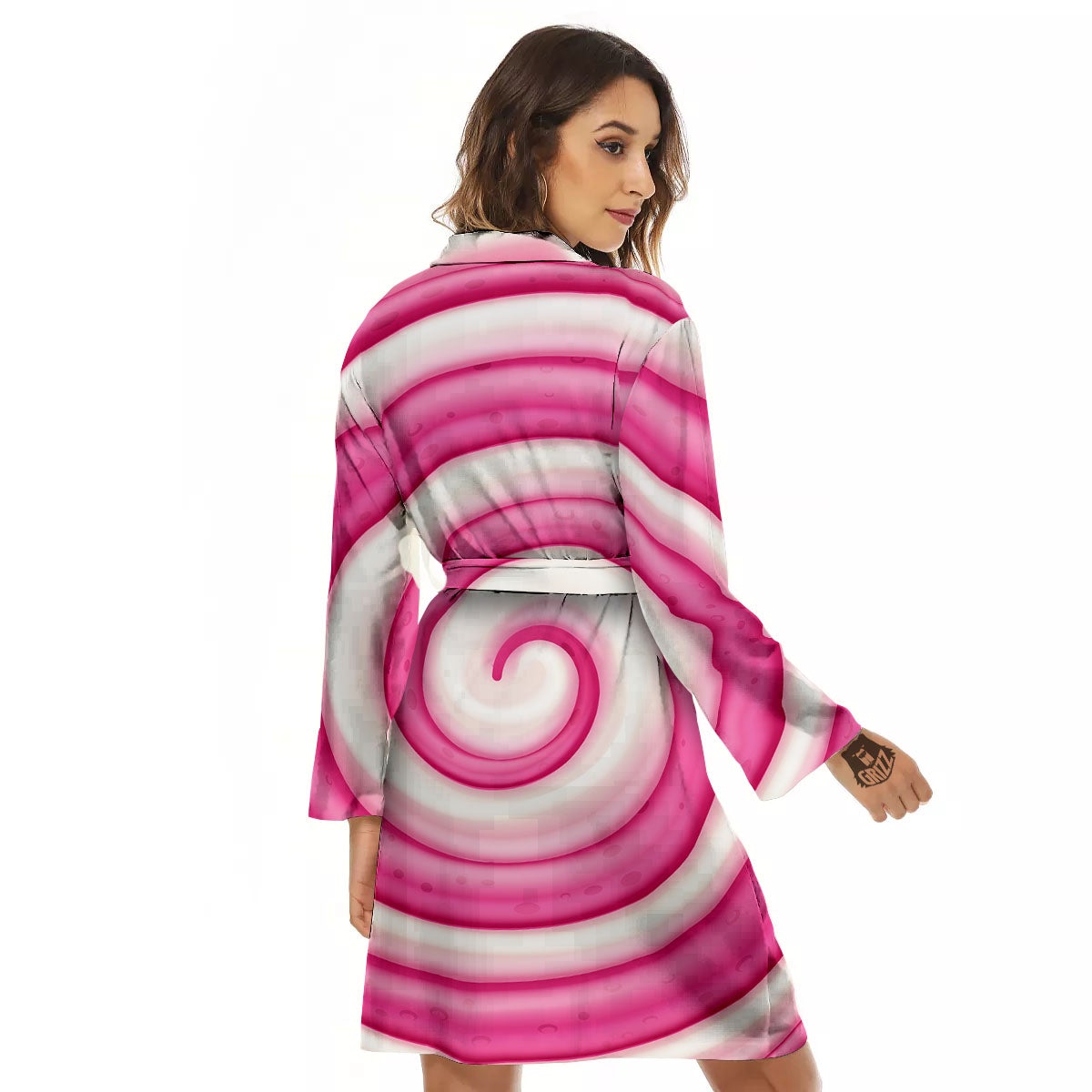 Swirl Pink Lollipop Print Women's Robe-grizzshop