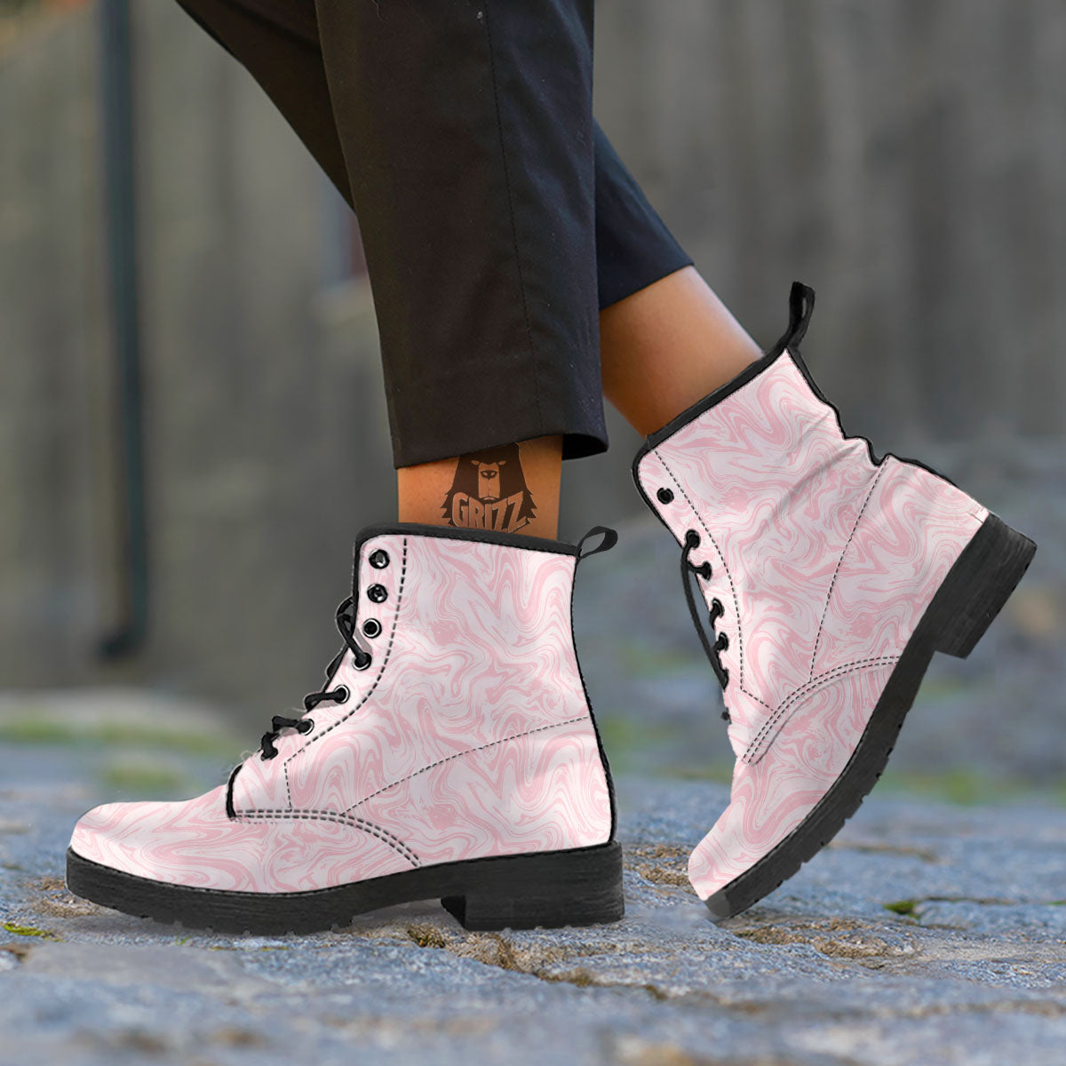 Swirl Pink Print Pattern Leather Boots-grizzshop