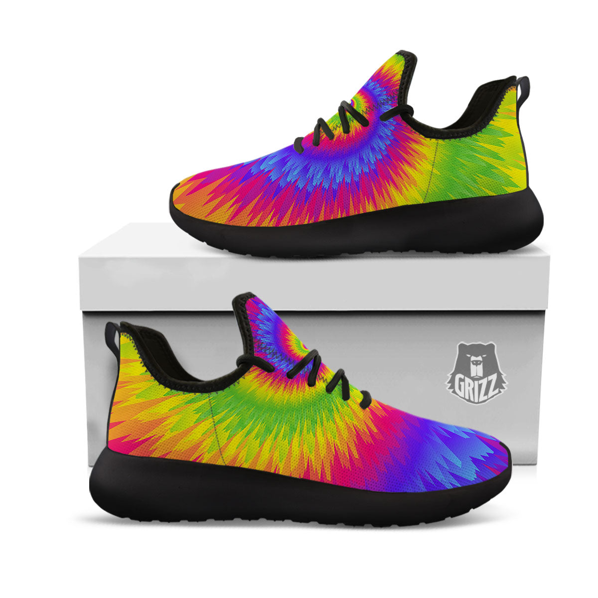 Swirl Rainbow Psychedelic Print Black Athletic Shoes-grizzshop