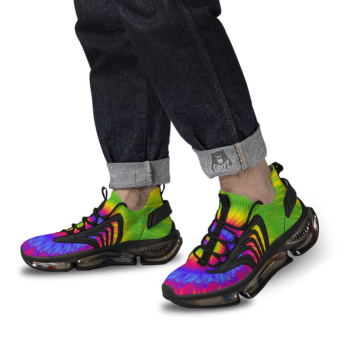 Swirl Rainbow Psychedelic Print Black Gym Shoes-grizzshop
