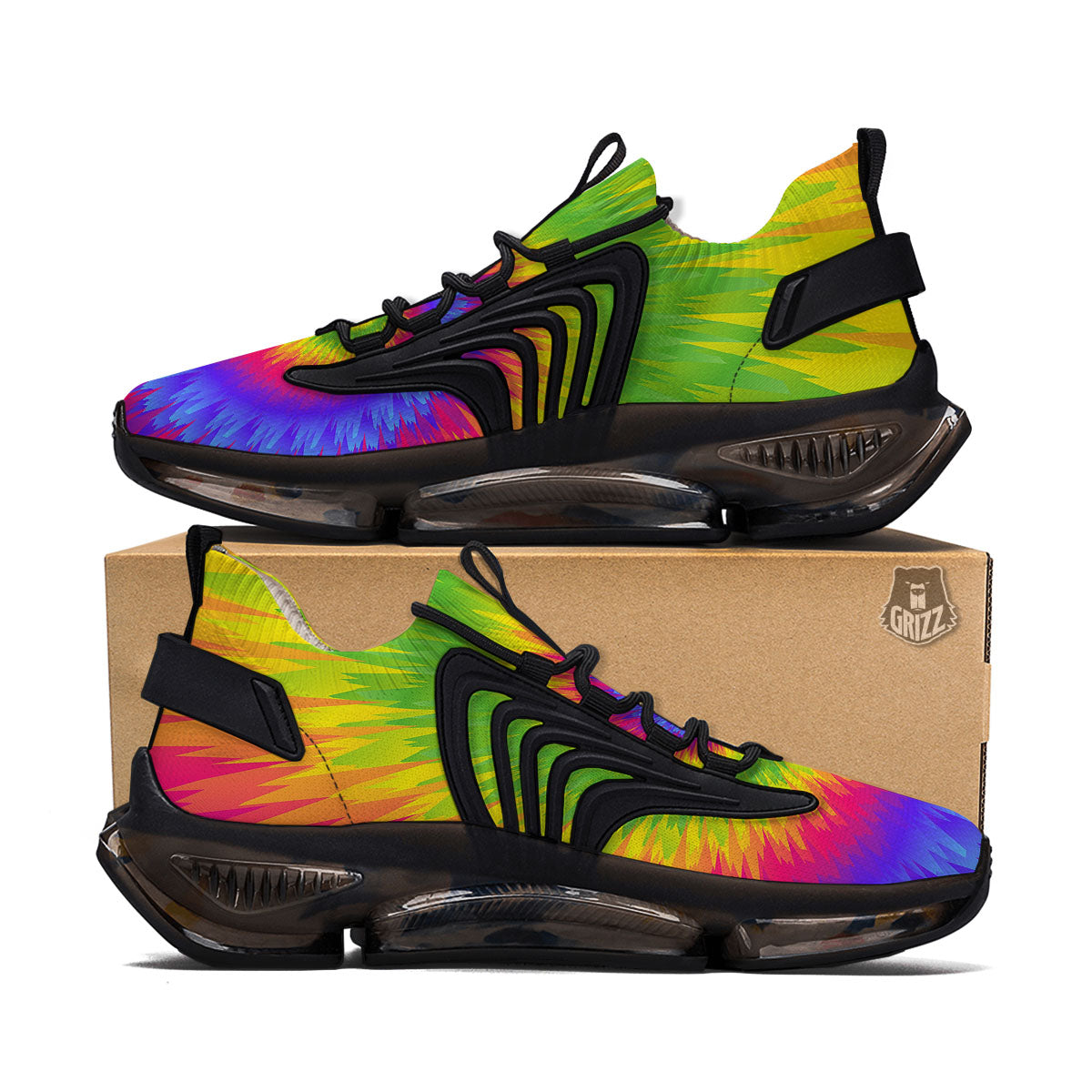 Swirl Rainbow Psychedelic Print Black Gym Shoes-grizzshop