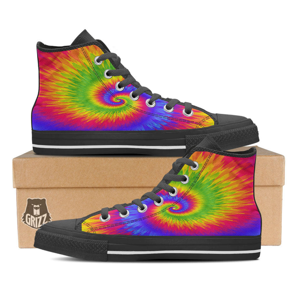 Swirl Rainbow Psychedelic Print Black High Top Shoes-grizzshop