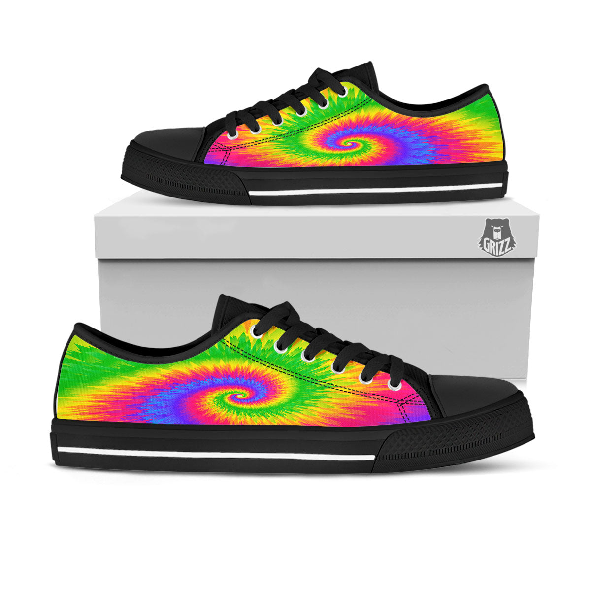 Swirl Rainbow Psychedelic Print Black Low Top Shoes-grizzshop