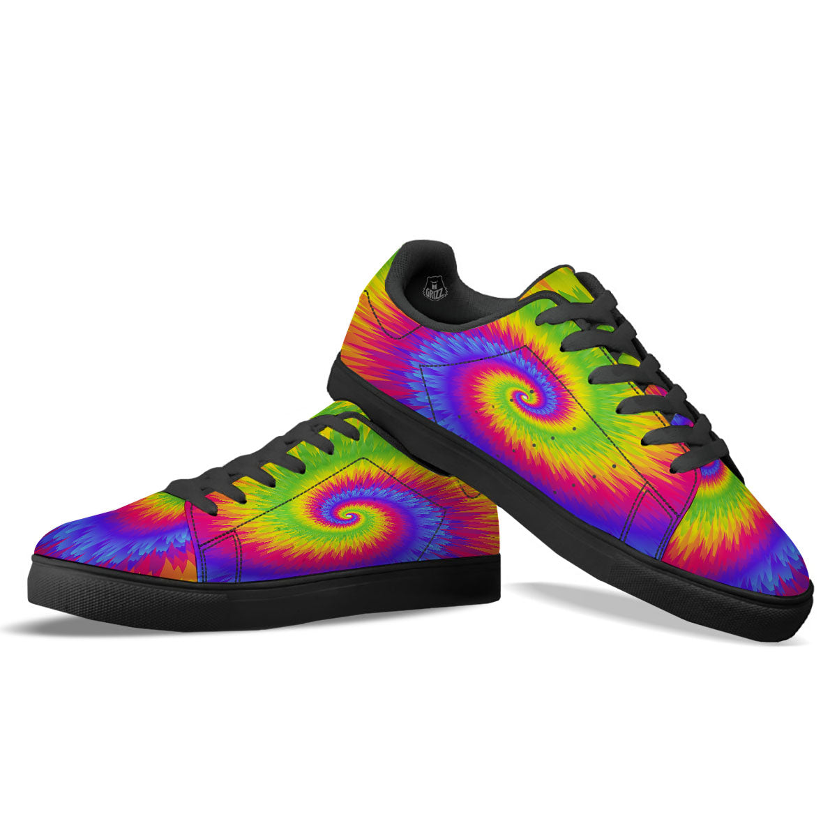 Swirl Rainbow Psychedelic Print Black Low Top Sneakers-grizzshop