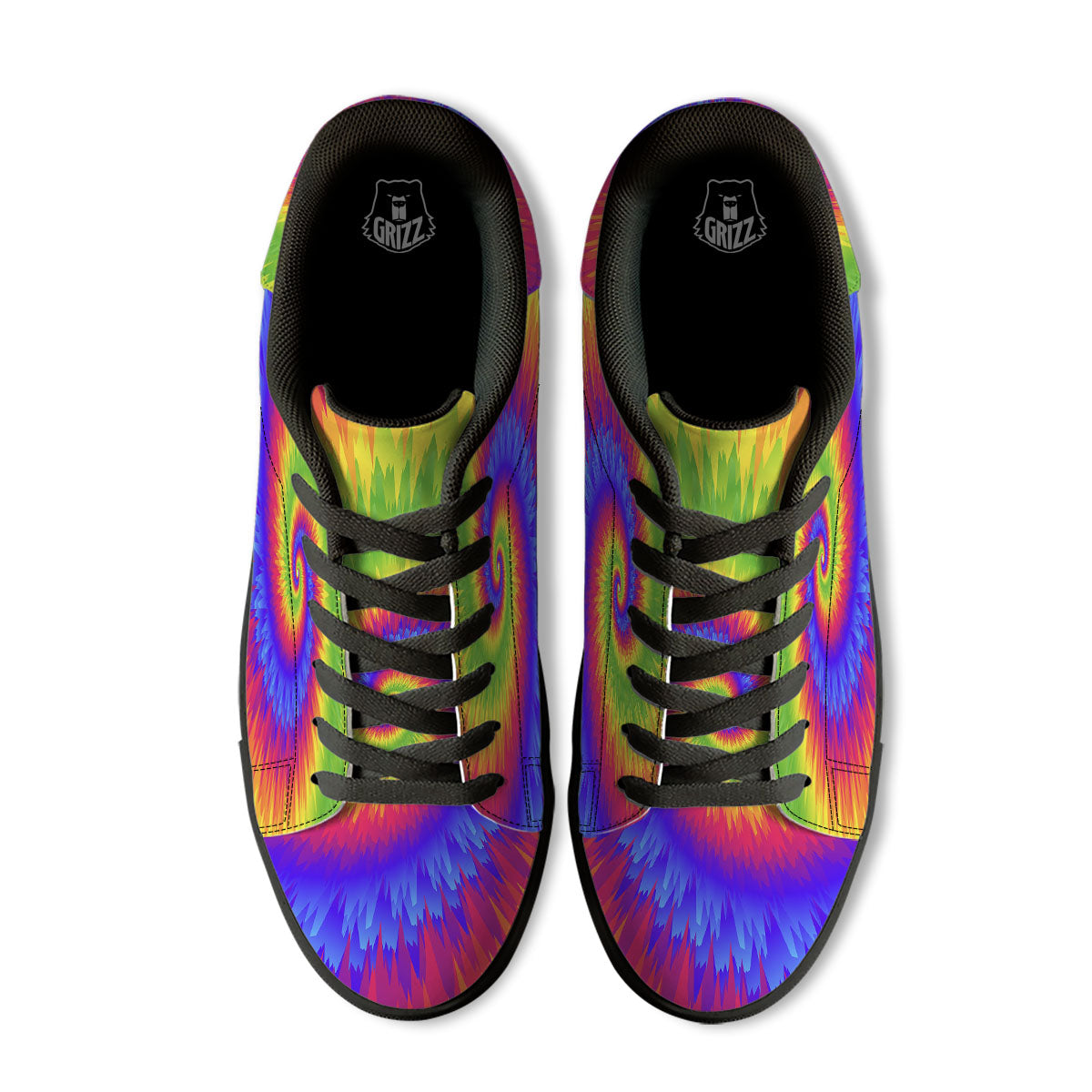 Swirl Rainbow Psychedelic Print Black Low Top Sneakers-grizzshop