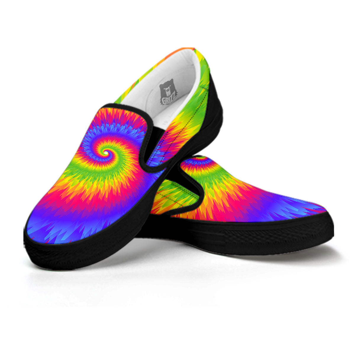 Swirl Rainbow Psychedelic Print Black Slip On Shoes-grizzshop