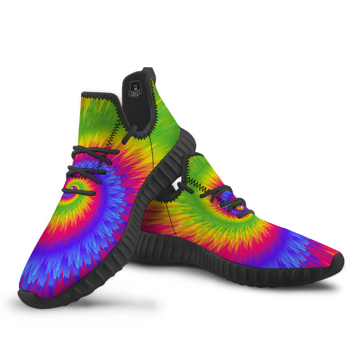 Swirl Rainbow Psychedelic Print Black Walking Shoes-grizzshop