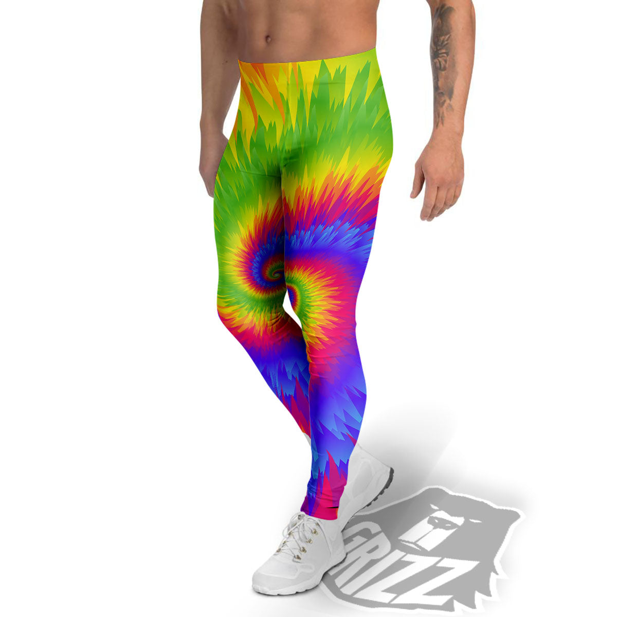 Swirl Rainbow Psychedelic Print Men's Leggings-grizzshop