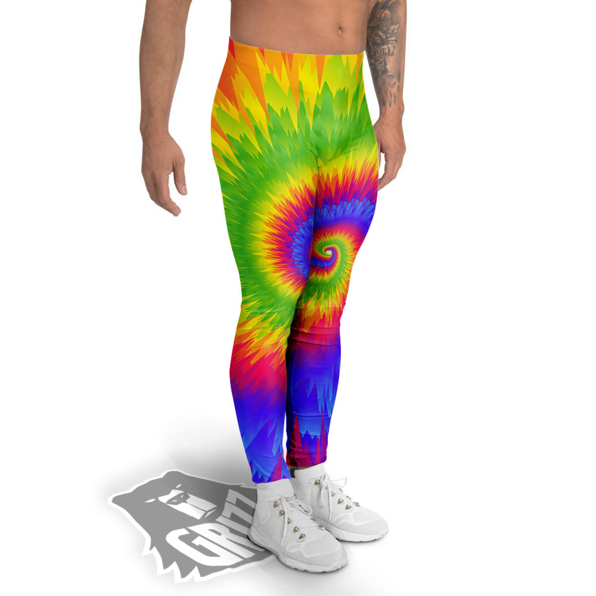 Swirl Rainbow Psychedelic Print Men's Leggings-grizzshop