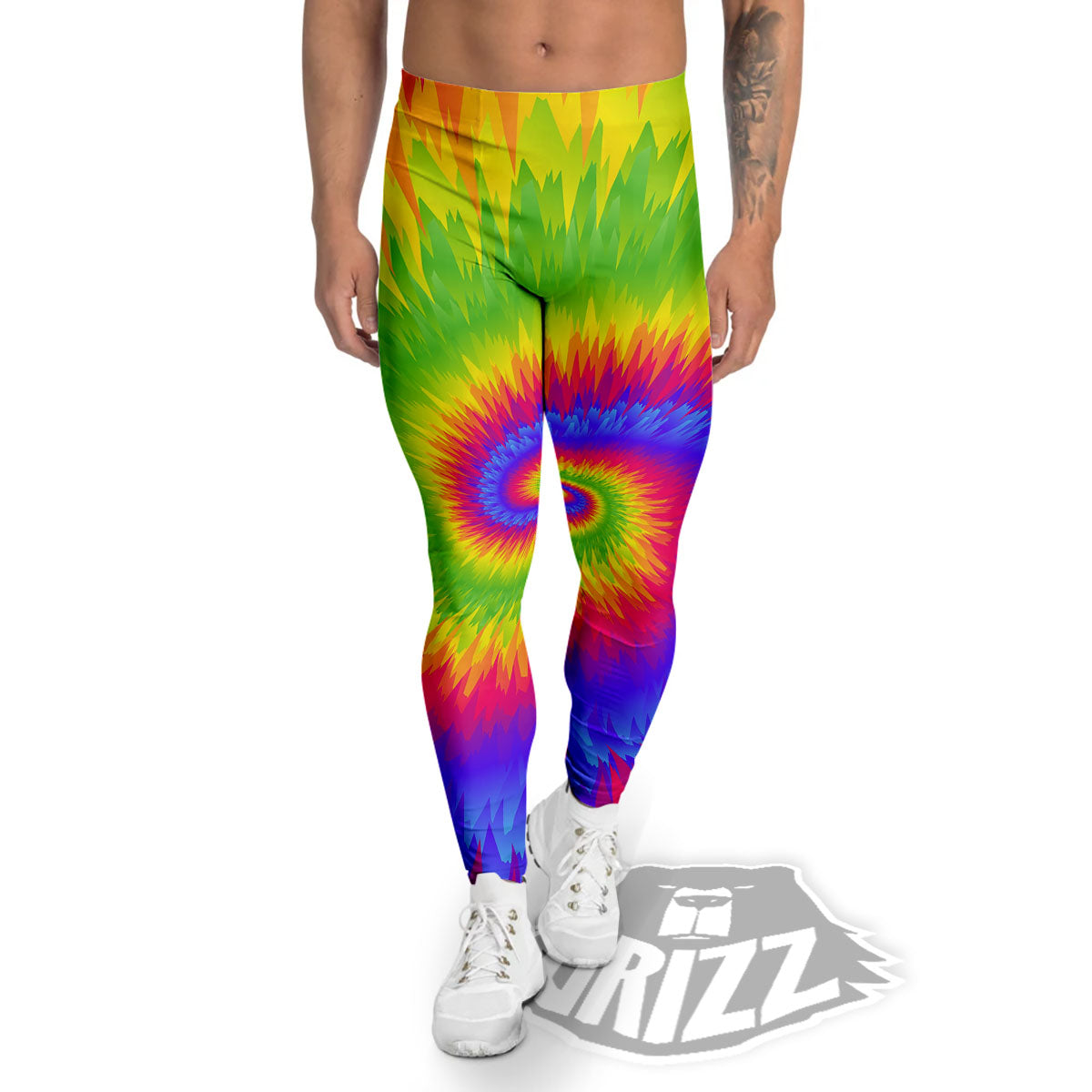 Swirl Rainbow Psychedelic Print Men's Leggings-grizzshop