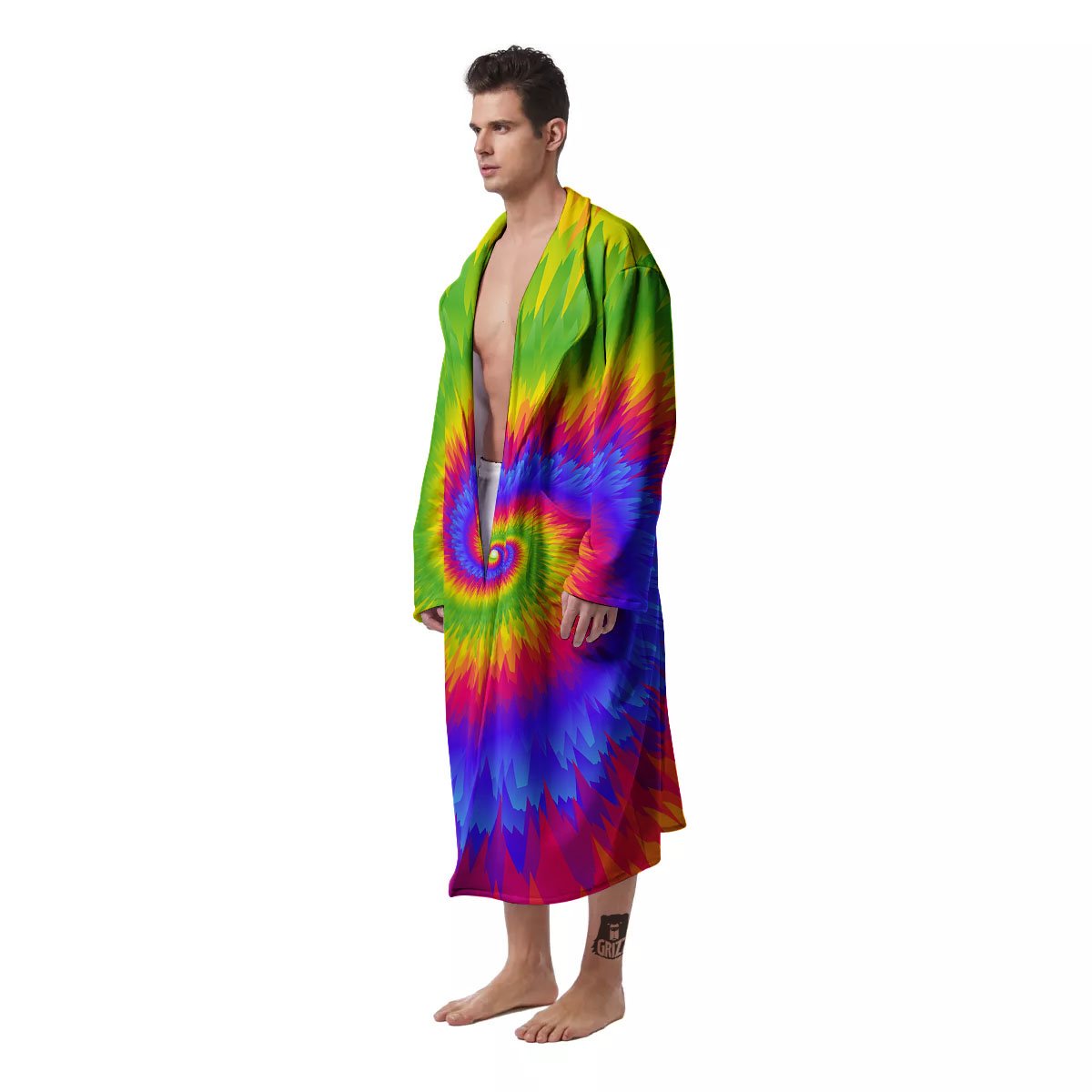 Swirl Rainbow Psychedelic Print Men's Robe-grizzshop