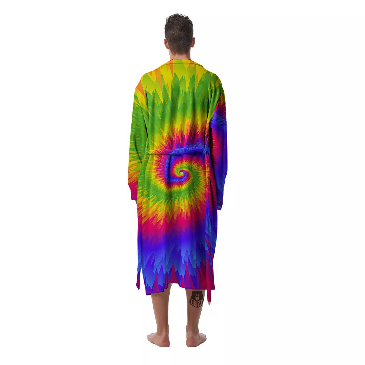 Swirl Rainbow Psychedelic Print Men's Robe-grizzshop