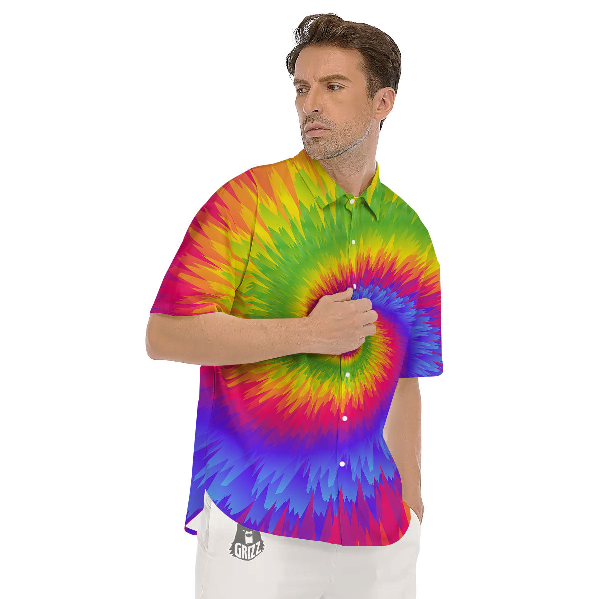 Swirl Rainbow Psychedelic Print Men's Short Sleeve Shirts-grizzshop