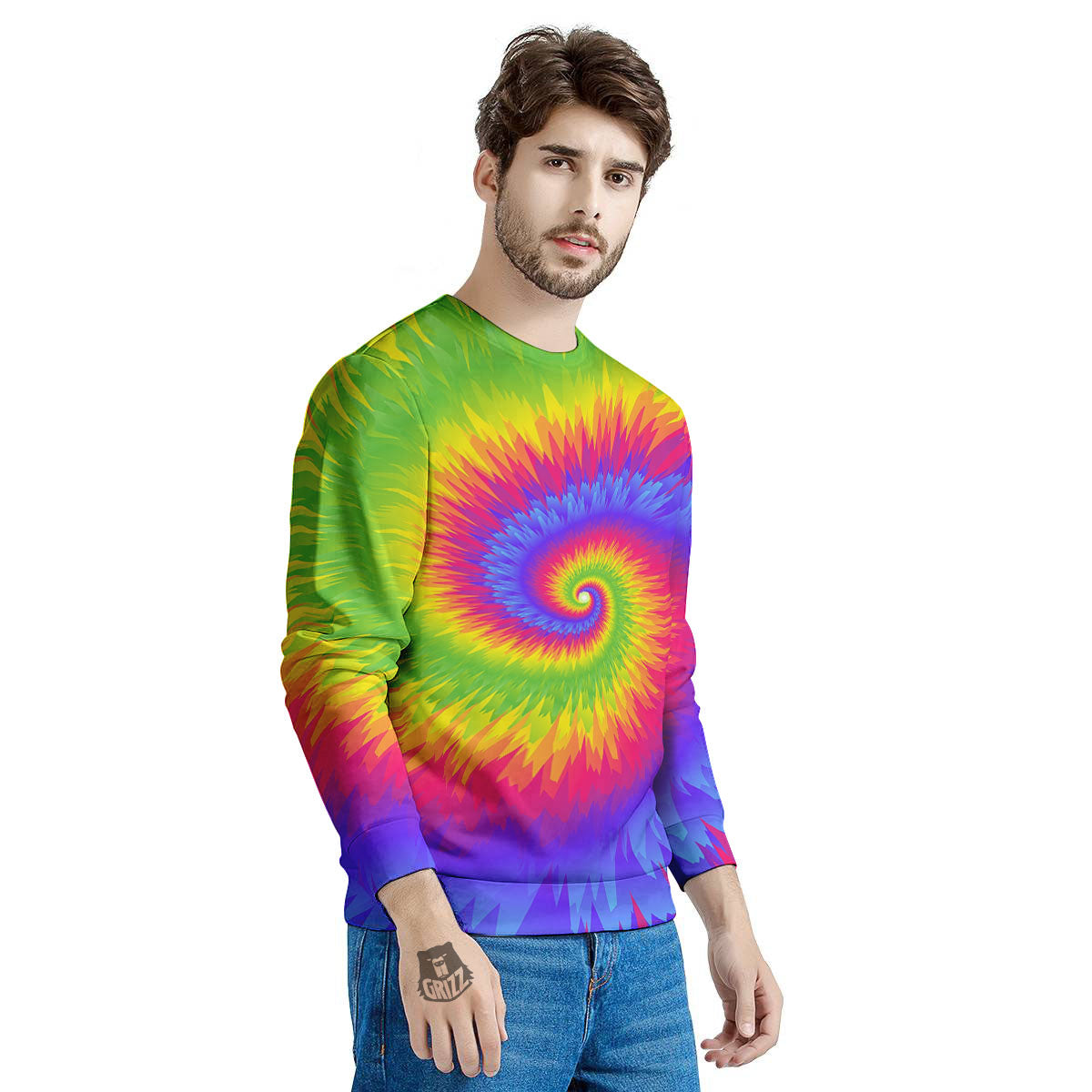 Swirl Rainbow Psychedelic Print Men's Sweatshirt-grizzshop