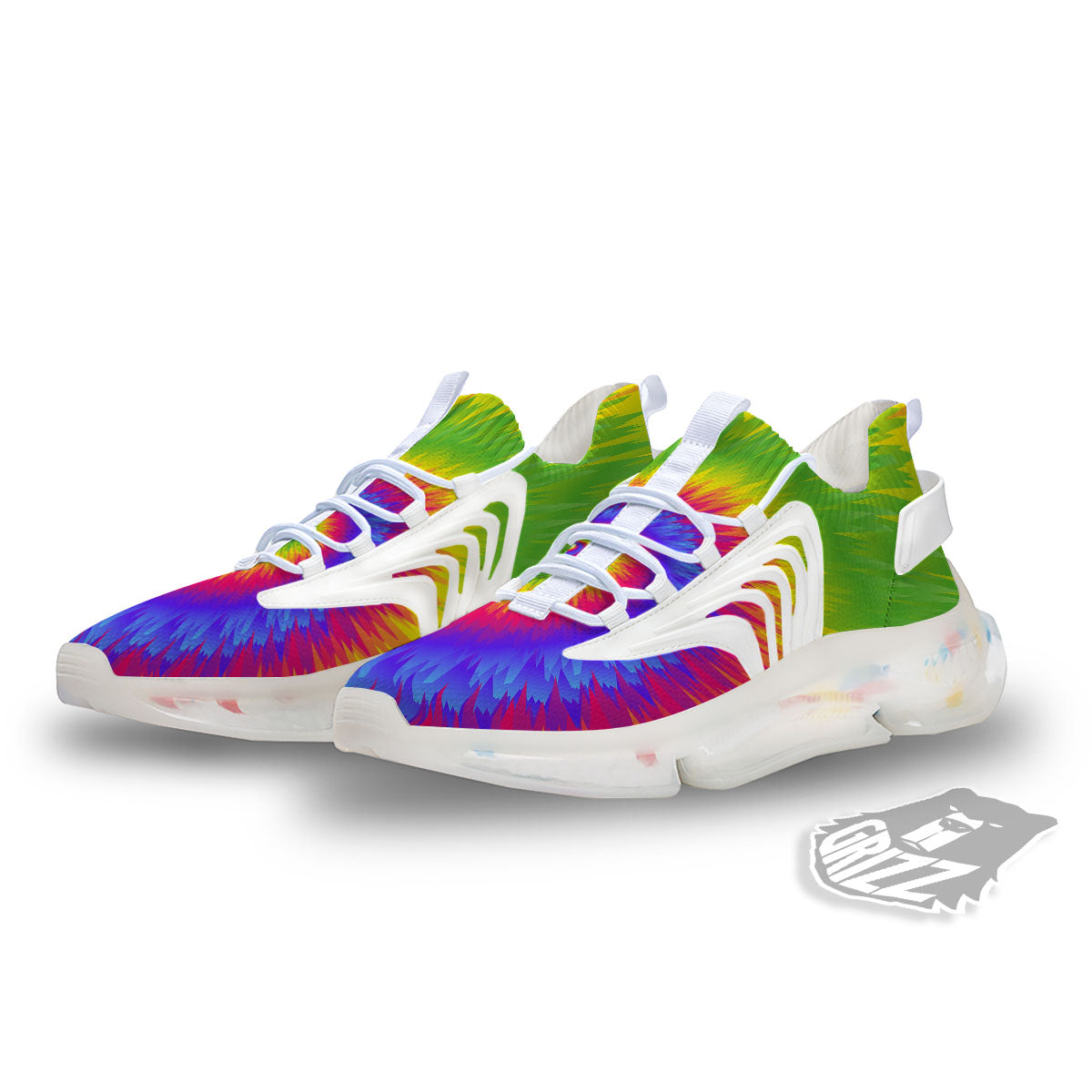 Swirl Rainbow Psychedelic Print White Gym Shoes-grizzshop