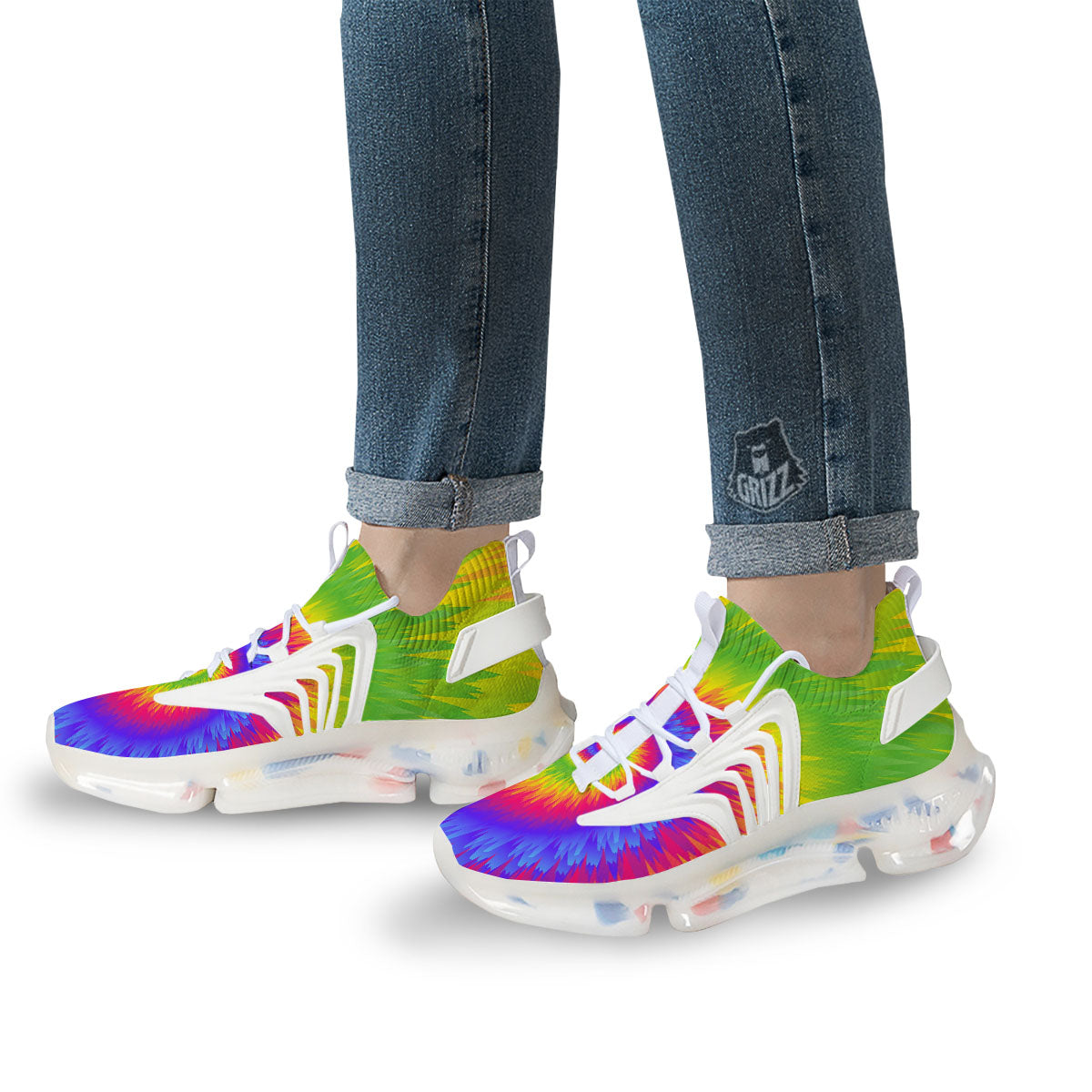 Swirl Rainbow Psychedelic Print White Gym Shoes-grizzshop