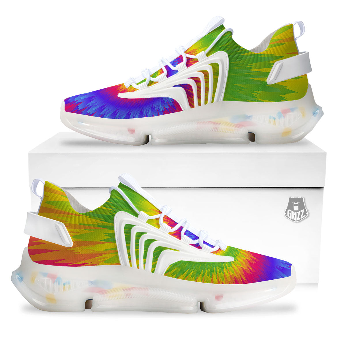 Swirl Rainbow Psychedelic Print White Gym Shoes-grizzshop