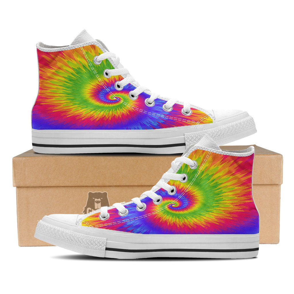 Swirl Rainbow Psychedelic Print White High Top Shoes-grizzshop