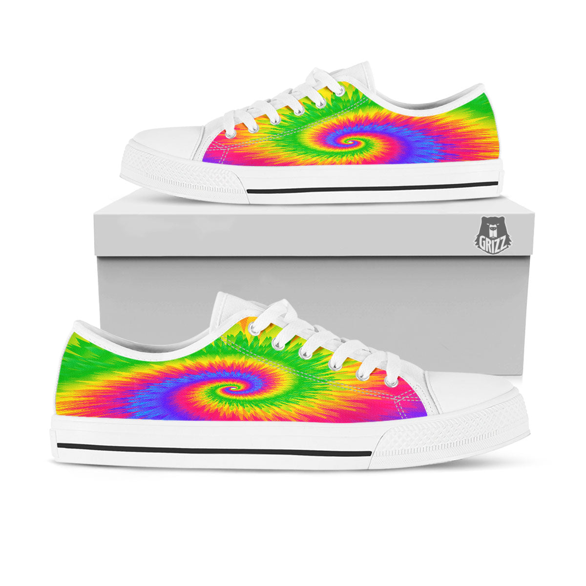 Swirl Rainbow Psychedelic Print White Low Top Shoes-grizzshop