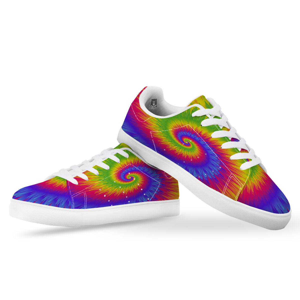 Swirl Rainbow Psychedelic Print White Low Top Sneakers-grizzshop