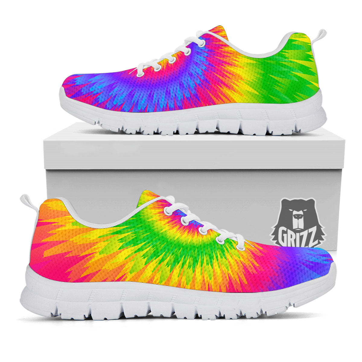 Swirl Rainbow Psychedelic Print White Sneaker-grizzshop